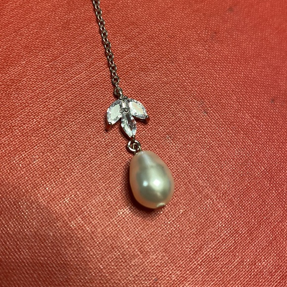 Bridal necklace and bracelet - ivory pearls and CZ - back drop style at clasp - Picture 5 of 10